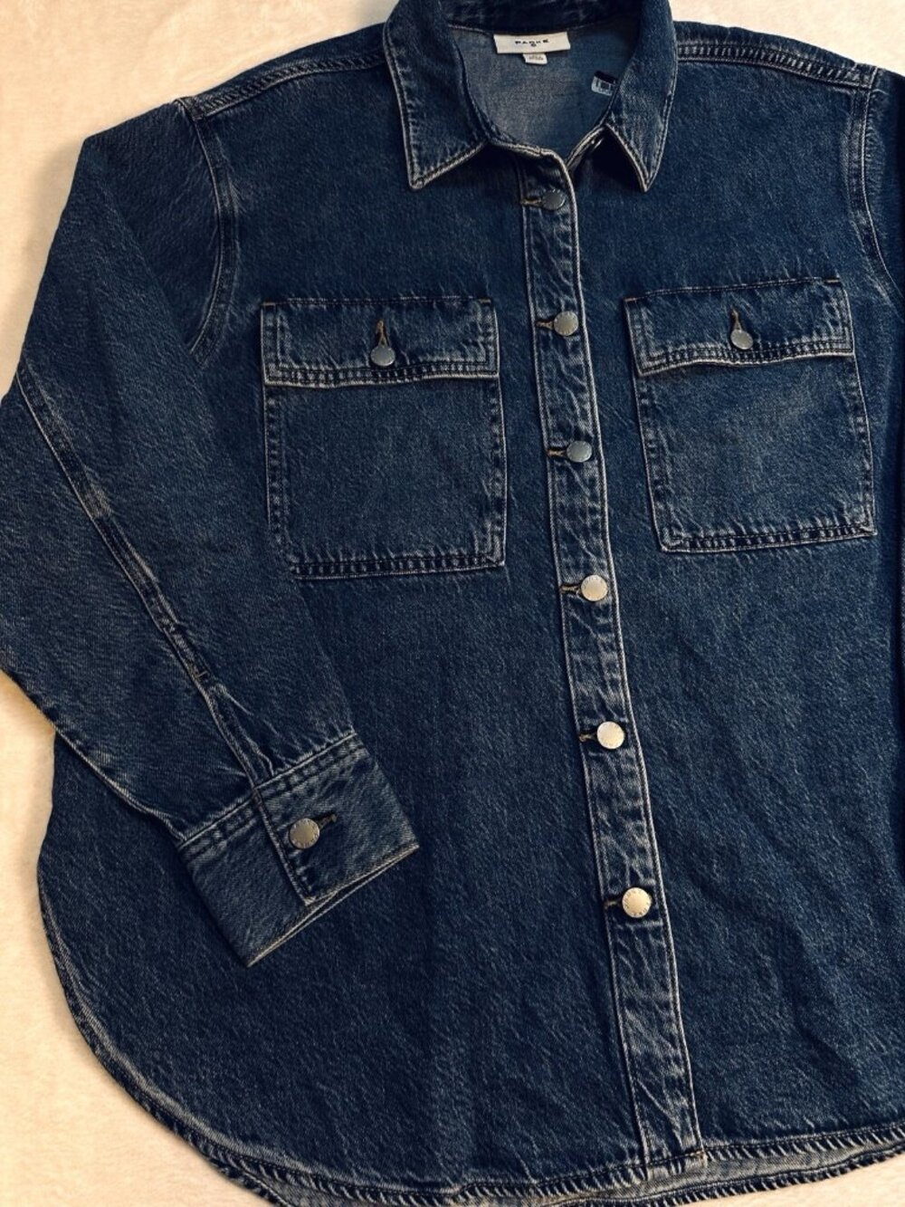 Parke Target Denim Shacket Shirt Jacket Dark Wash Oversized Button Front Sz XL - Picture 10 of 16